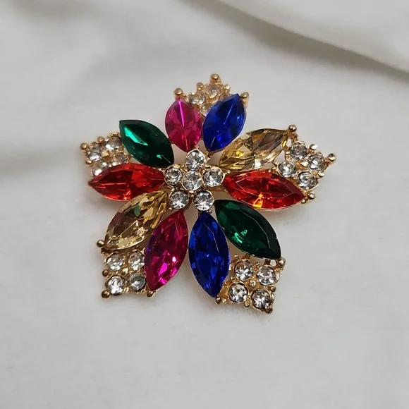 Women's Colorful Rhinestone Floral Brooch Retro Style Pin Rhinestone Sparkling - Picture 2 of 5